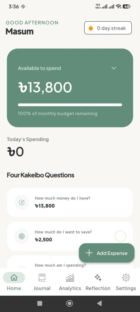 Kakeibo savings goal tracking screen